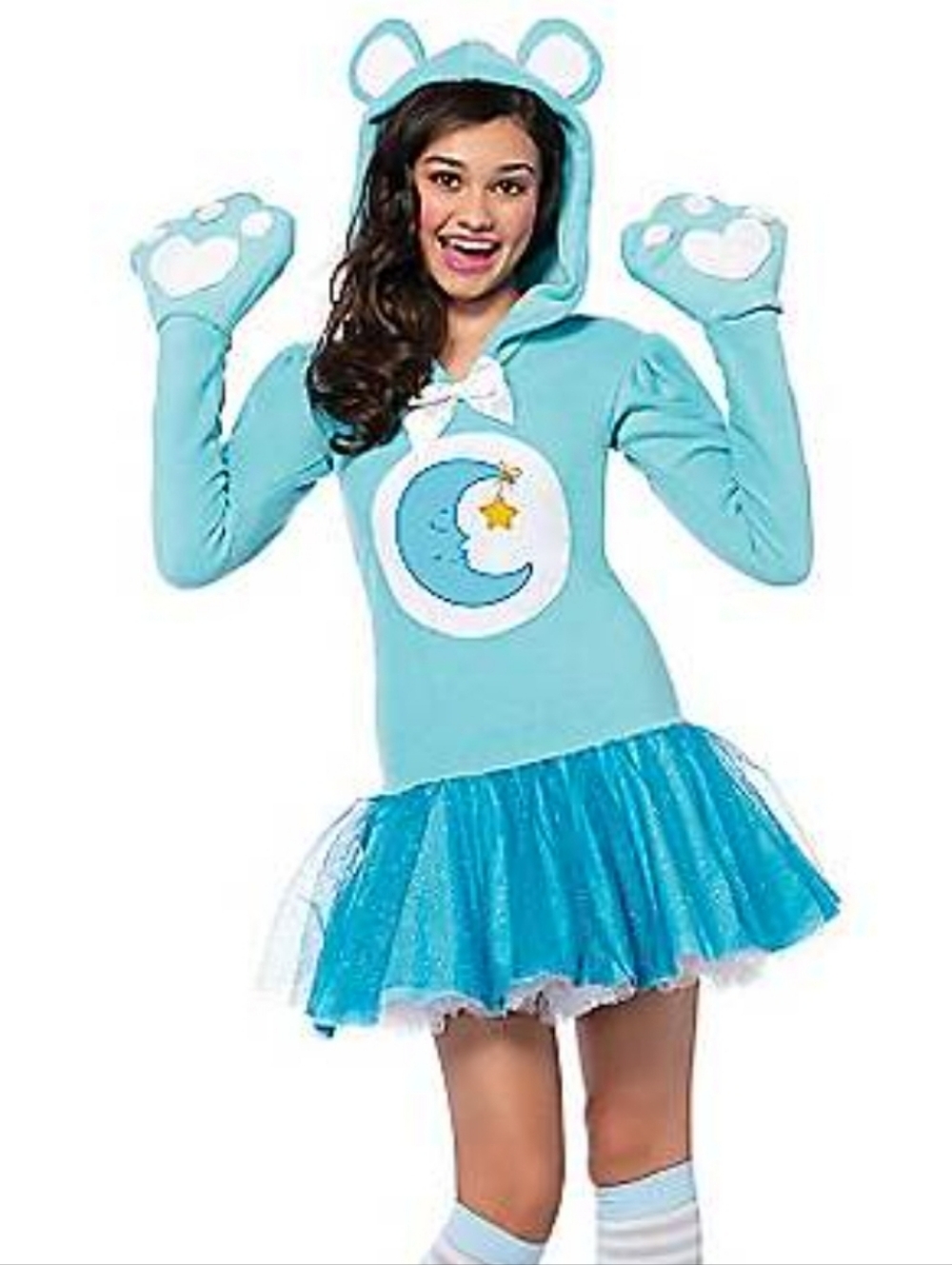 Care bears Blue Moon Bear Kids Costume Dress with Hood and Mittens Size S/M